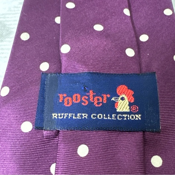 Rooster Vintage Men's Tie Purple Polka Dots - 100% Silk - Made In USA - EUC - Picture 2 of 6